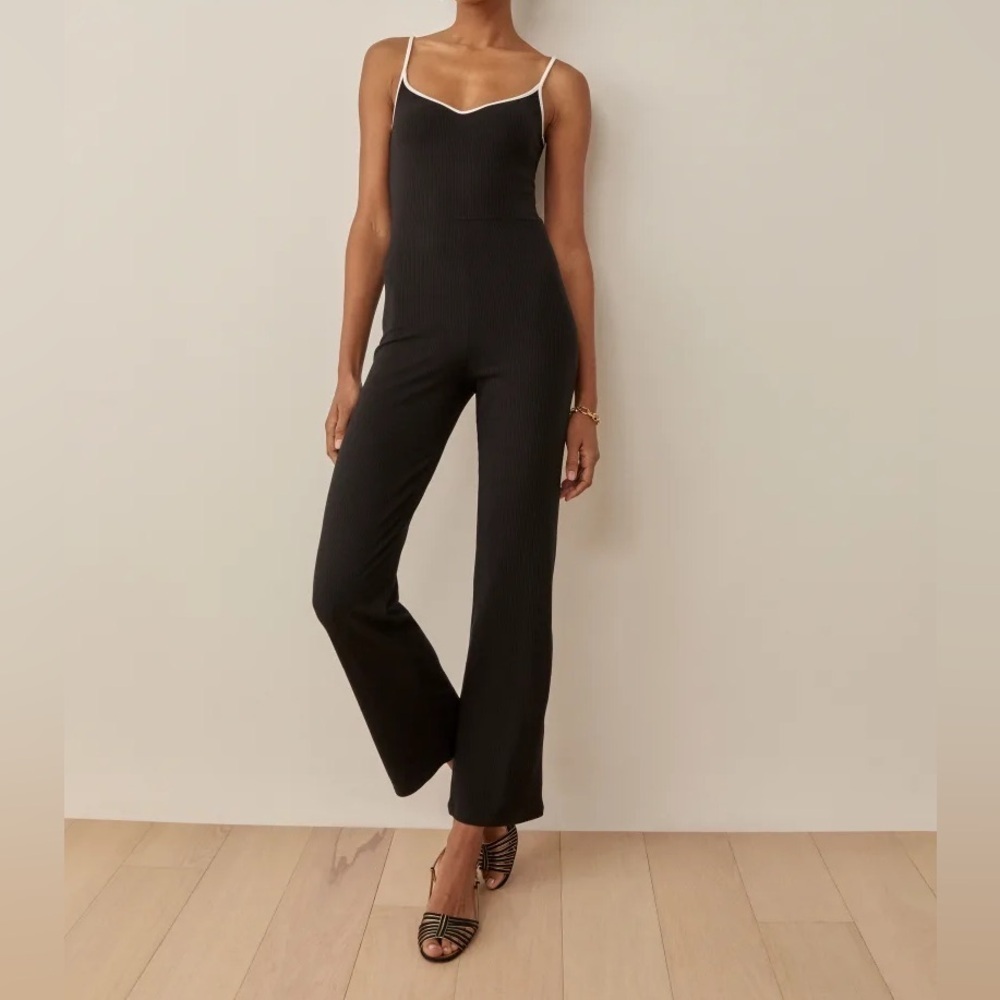Reformation Aldari Ribbed Tencel jumpsuit romper w/ contrast piping detail XL